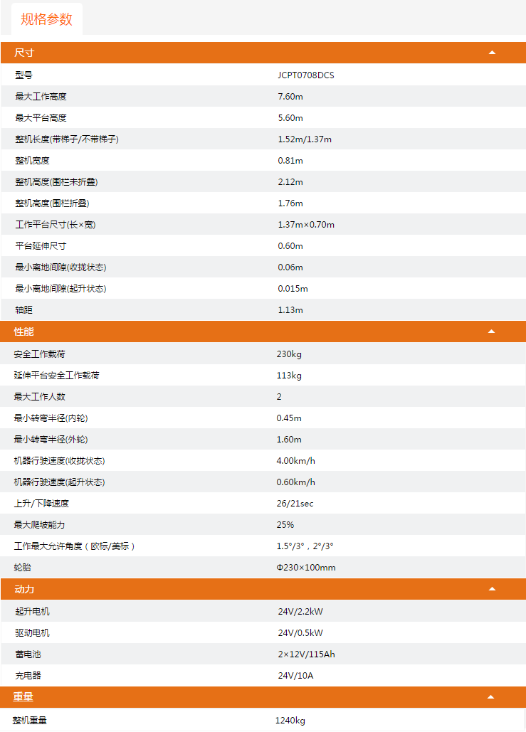 升降平臺(tái)JCPT0708DCS規(guī)格參數(shù)